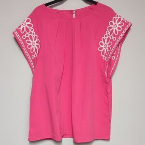 Pink Floral Embroidered Women's Top
